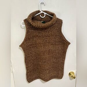 525 America Knitted Sweater Cowl Neck Size Large Sleeveless Brown Neutral